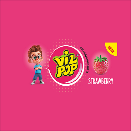 Товарный знак № 100031 «Vil pop® ЖЕВАТЕЛЬНАЯ КОНФЕТА NEW STRAWB…»