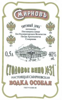 Товарный знак № 18330 «СМИРНОВЪ СМИРНОВСКАЯ ПОТОМКОВЪ ПОСТАВЩИ…»
